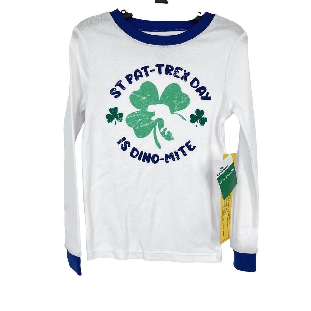 St Pat-Trex Day Dino-Mite Pajama Set Boys 6 White Green 2pc Way to‎ Celebrate